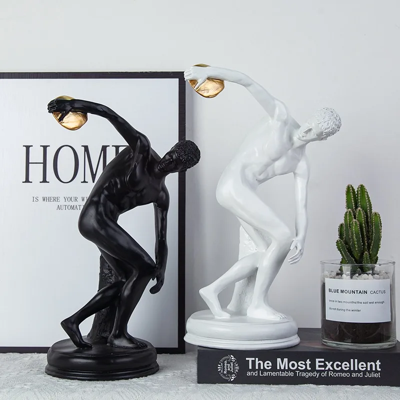 Discus Thrower Statue for Decoration Greek Statue Nude Male Athlete Roman Decorative Figurines Sculpture Home Office Bookshelf