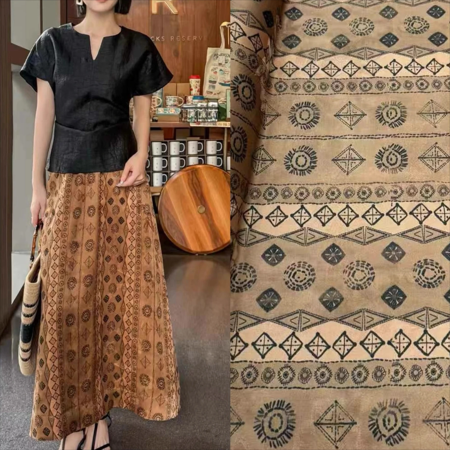 

114CM Wide 25MM Brown Silk Fabric with Check Print for Summer Comfortable Dress Horse-faced Skirt Pants Sewing Material R2082