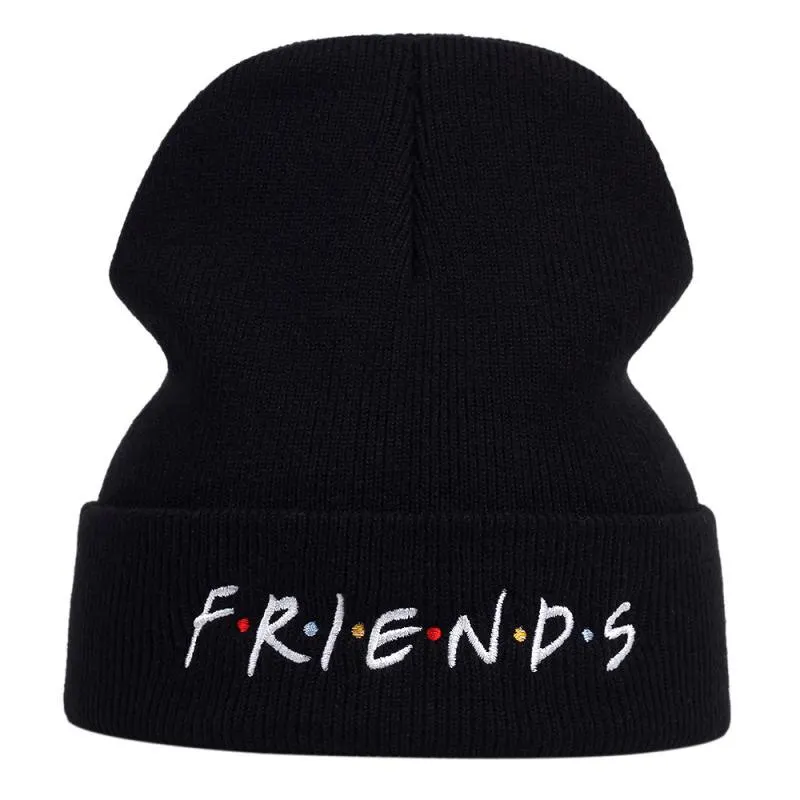 Unisex FRIEND wyszywane litery czapki jesienno-zimowa ciepła czapka czapka biodrowa czapka typu beanie czapki dla kobiet mężczyzn