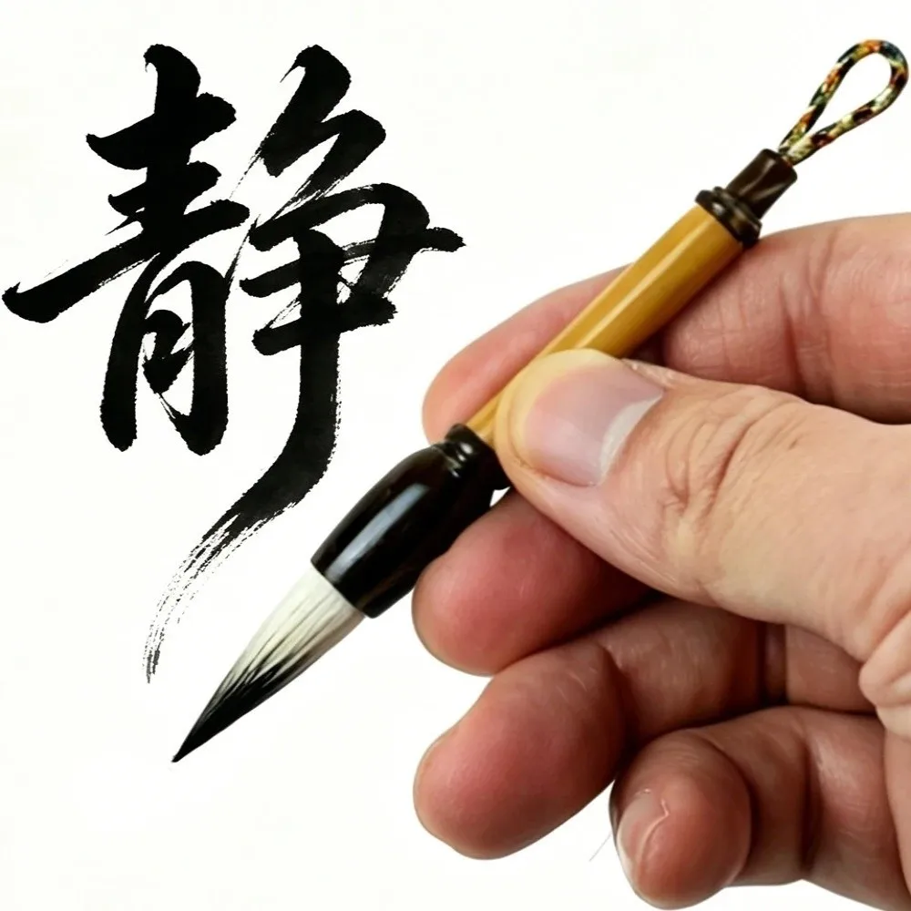 Portable Mini Chinese Calligraphy Brush Bamboo Handle Traditional Ink Pocket Size Writing Brush Pendant 9cm Small Writing Brush