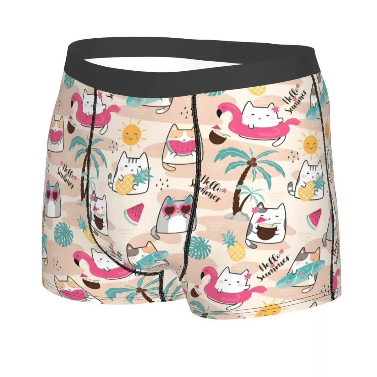 Custom Funny Summertime Cats Hello Summer Sand Boxers Shorts Panties Male Underpants Comfortable Briefs Underwear