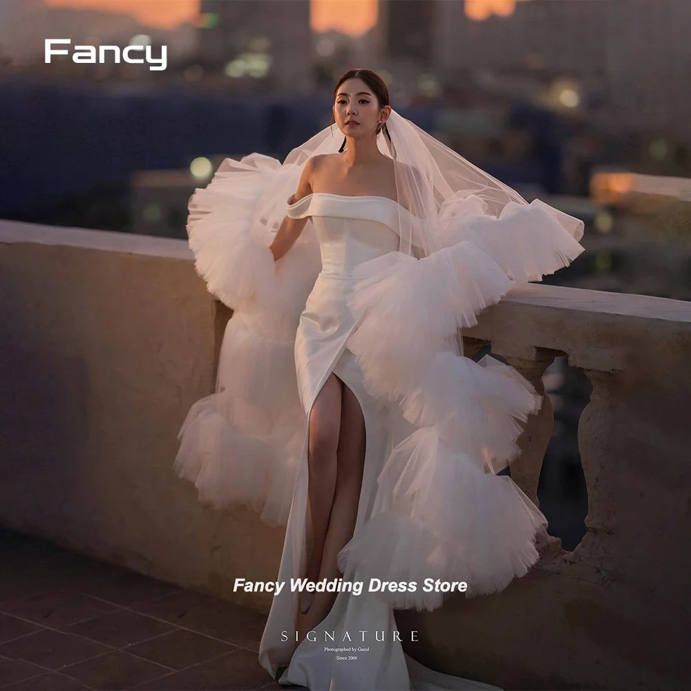 

Fancy Charming Mermaid Wedding Dress Korea Off Shoulder Women Photo Shoot Bridal Gown Soft Satin Vestidos De Novia customized