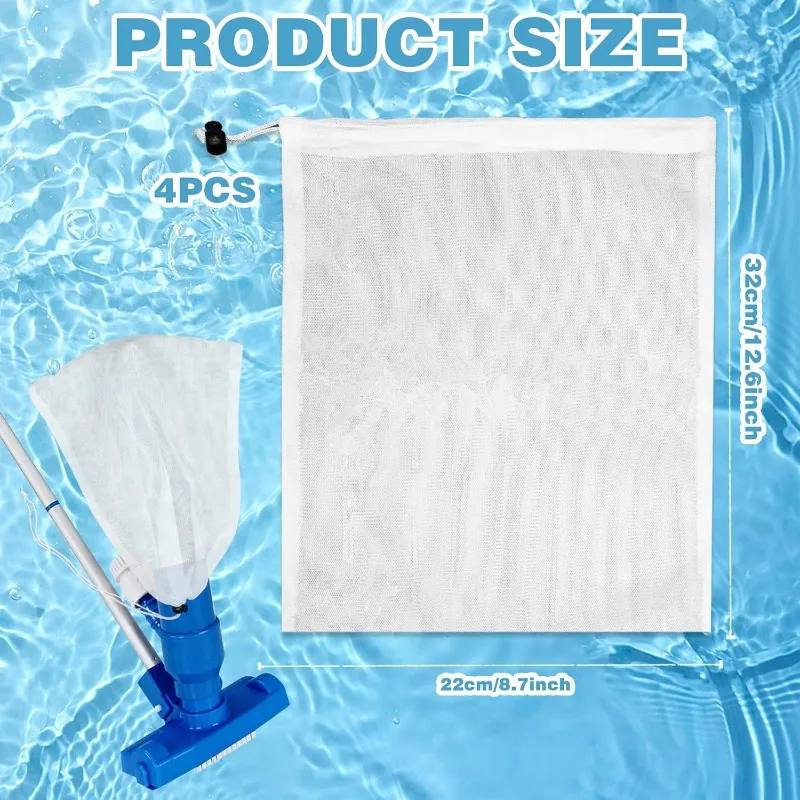 Pool Vacuum Replacement Mesh Bag Fine Mesh Filter Bag with Locking Cord for Pool Leaf Vacuum Cleaners Ponds Aquariums Debris