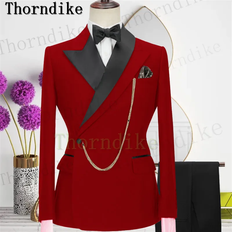 

Thorndike Custom Made Groom Tuxedo Peaked Lapel Double Breasted Male Blazer Prom Wedding Party Mens Suits Costume ( Jacket+Pant)