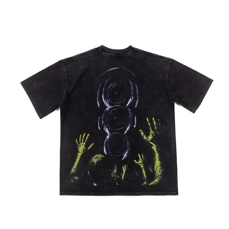 HELLSTAR American Print Short Sleeve High Street Niche T-Shirt Unisex Ins Couple Tee Trendy Streetwear Top Men Women