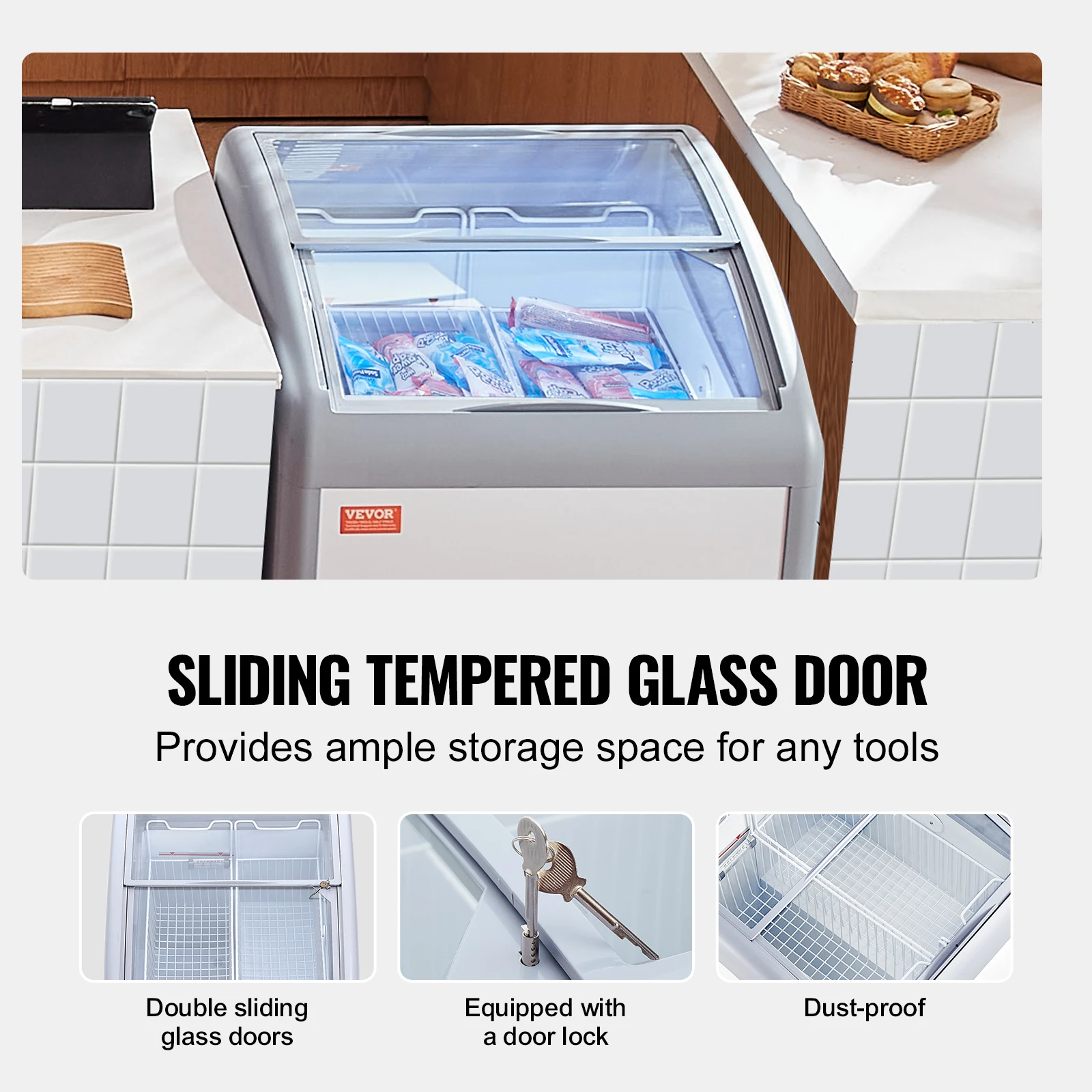 علبة عرض الآيس كريم التجارية SucceBuy، فريزر الصدر، سطح زجاجي متنقل، خزانة غمس جيلاتو للمطاعم