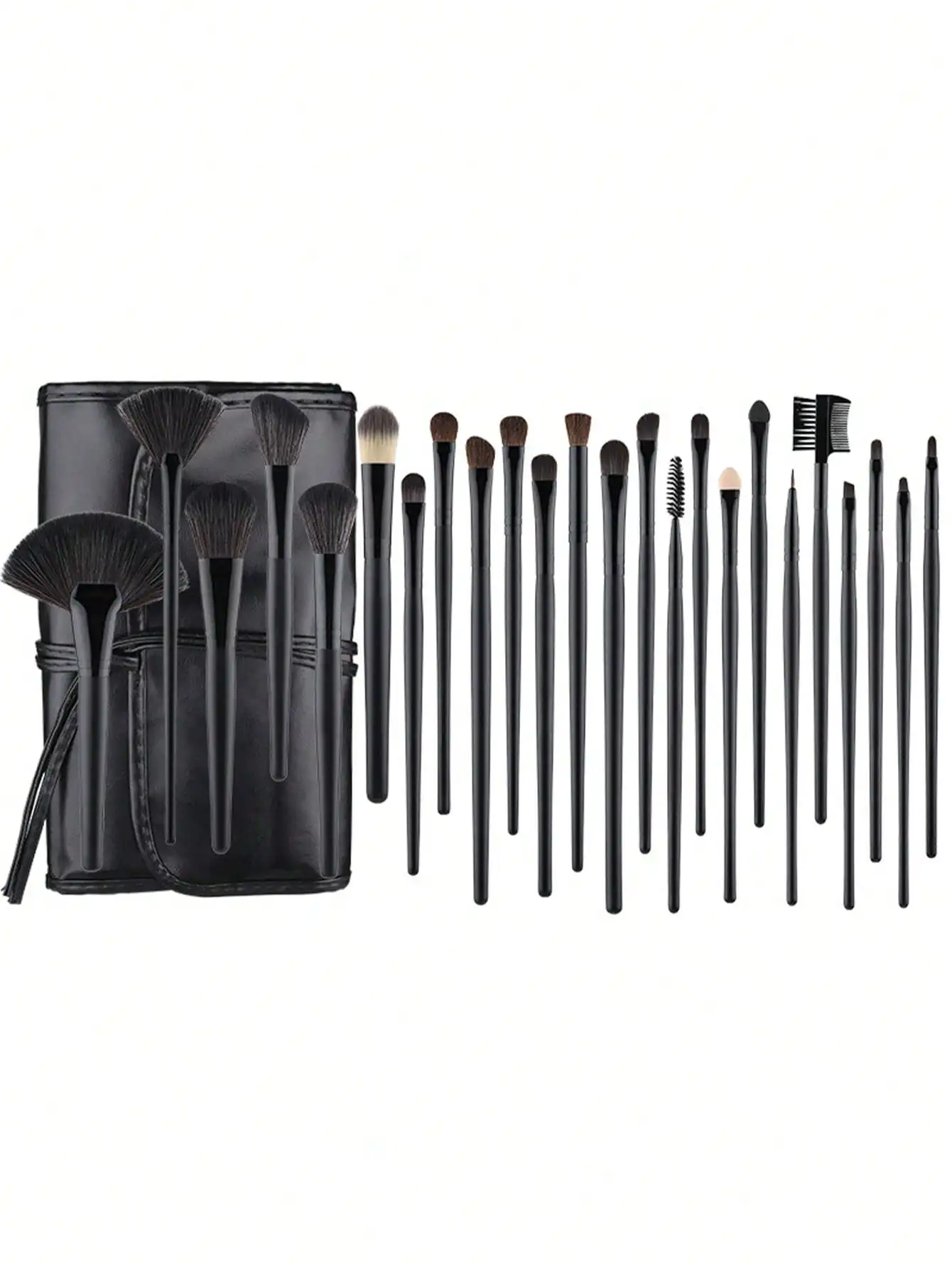 24 Pieces Black Makeup Brush Set Complete Cosmetic Brushes Eyeshadow Powder Blush Brushes with Leather Holder Bag Beauty Tool