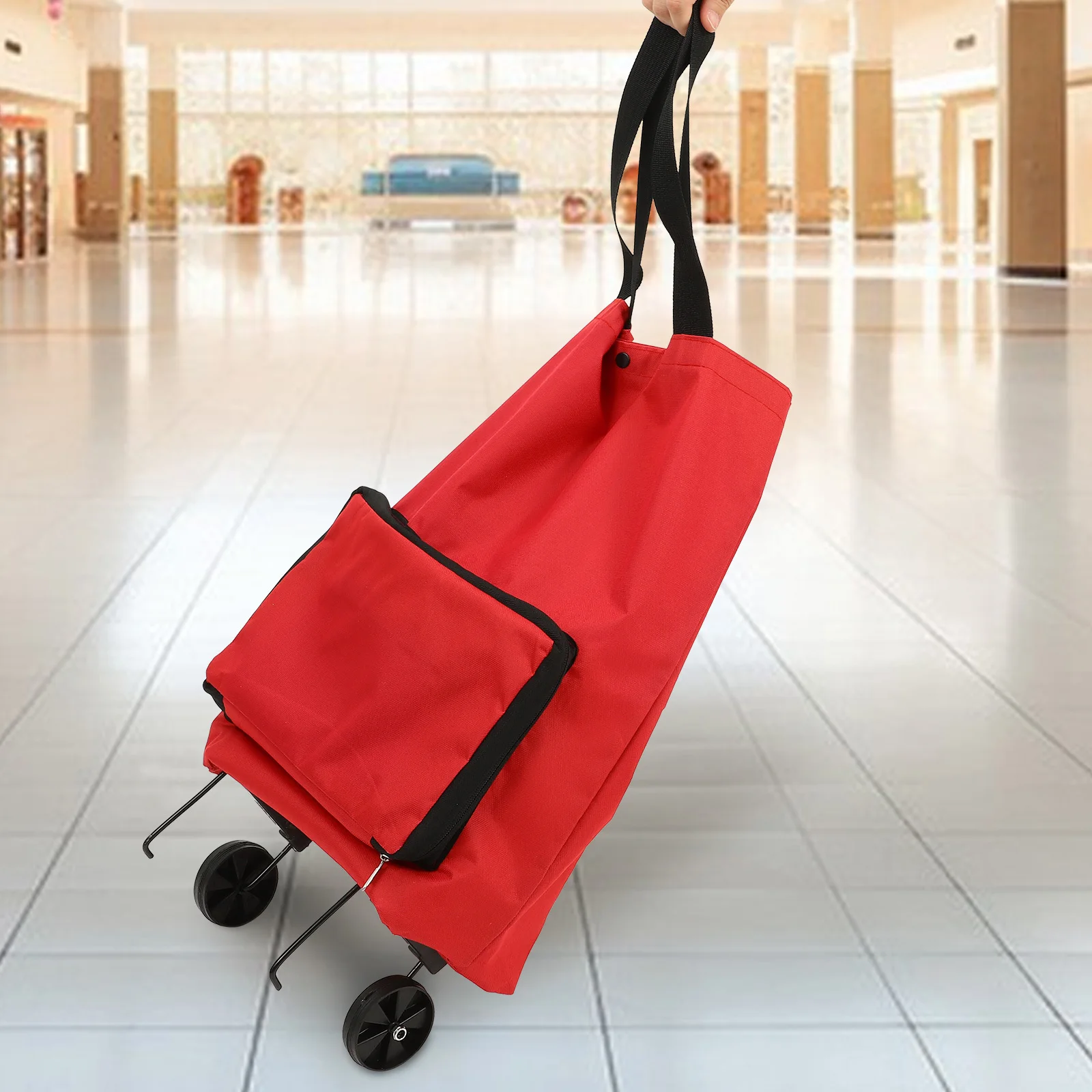 أكسفورد القماش حمل حقيبة دائم للطي عربة التسوق عجلات سعة كبيرة منظم منزلي عربة بقالة المحمولة #2