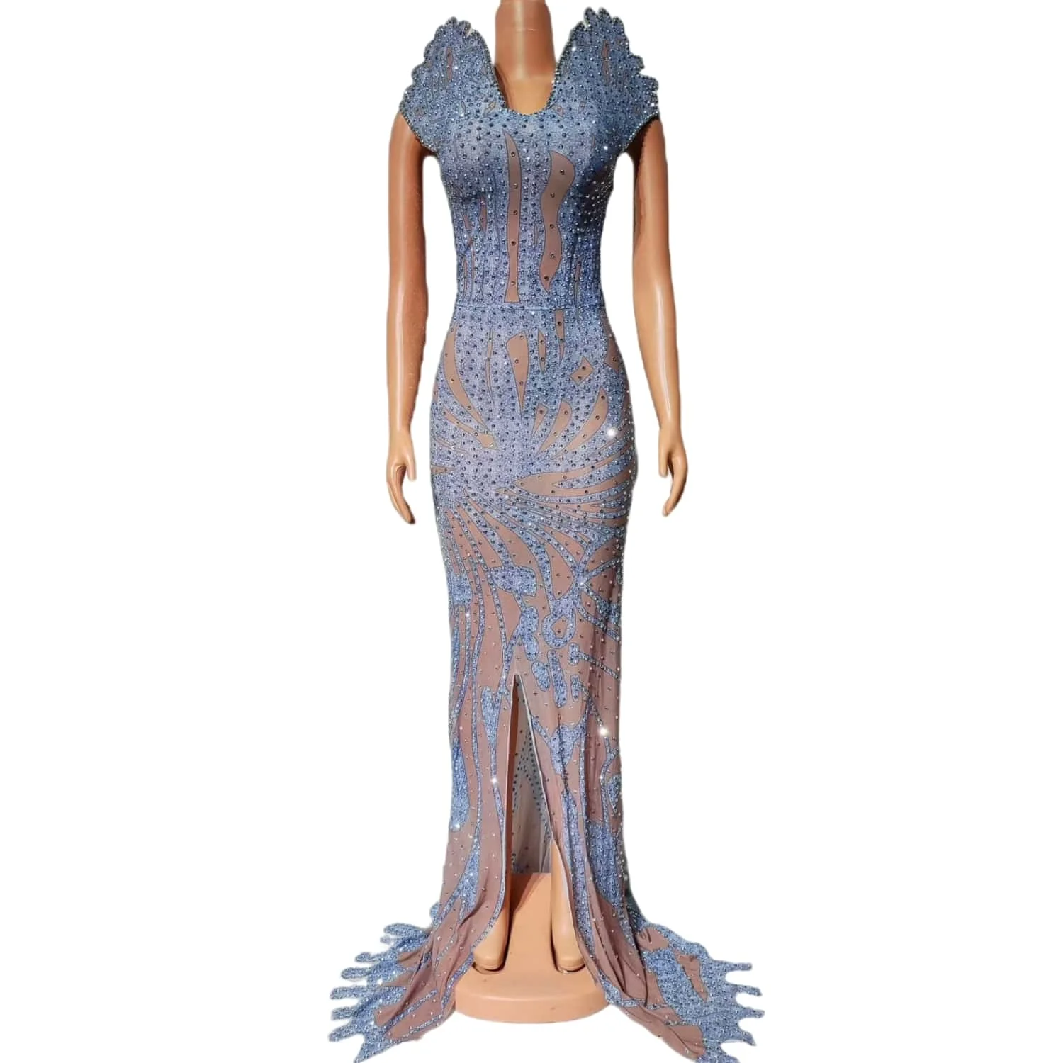 

Luxurious Rhinestones Birthday Celebrate Evening Prom Dress Women Sexy Strapless Slit Trailing Dress Photoshoot Dress Shuilan