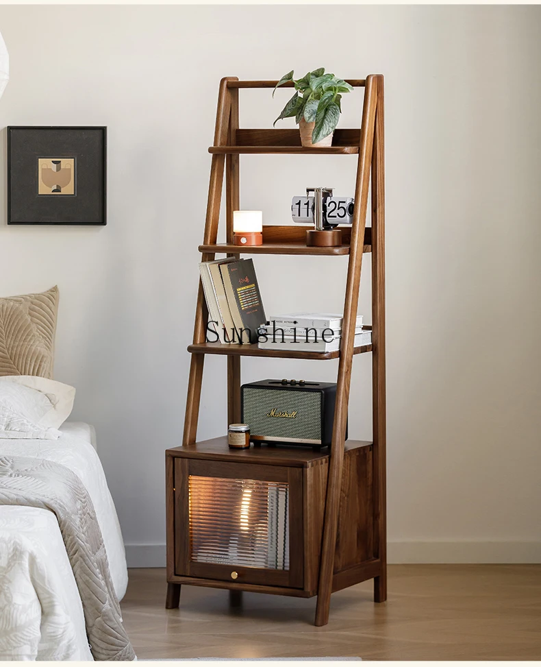 Black walnut solid wood bookshelf bedside sofa, picture book, locker