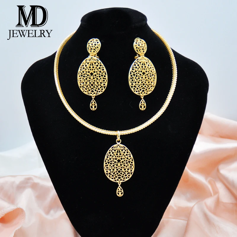 African High Quality Jewelry Women's Necklace Earring Set with Geometric Hollow out Design Fashion Novel Design Birthday Party