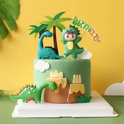 6 Pack Dinosaur Cake Decorations Dinosaur Babyshower Happy Birthday Cupcake Topper Trees Cake Toppers for Kids Birthday Party