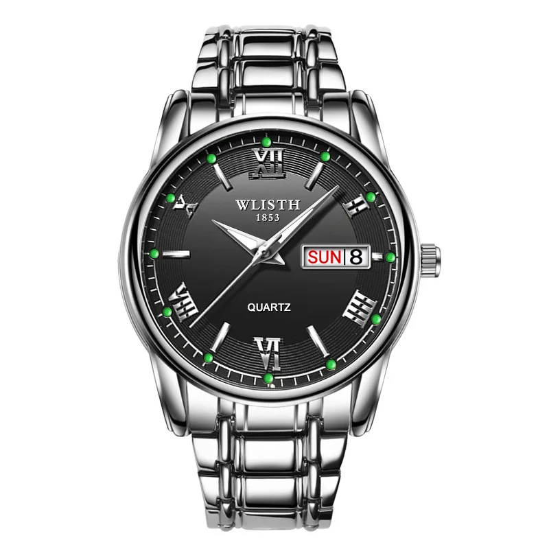 WLISTH Reloj de negocios clásico para hombre al por mayor - Reloj de pulsera de cuarzo resistente al agua con calendario dual luminoso y esfera grande personalizable