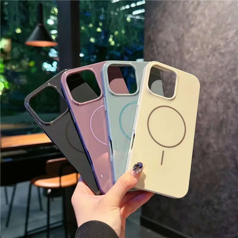 

Подходит для iPhone 13, 14, 15, 16, 17 Pro Max Series, магнитный чехол для телефона, простой однотонный чехол с защитой от падения, черный/синий/фиолетовый