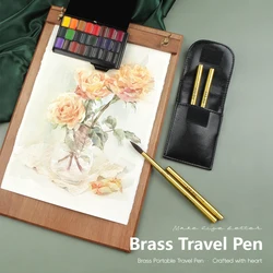 SeamiArt 4pcs/Set Brass Travel Pen Portable Of Divisible Short Hold Watercolor Paint With PU Bag For Nail Art Supplies