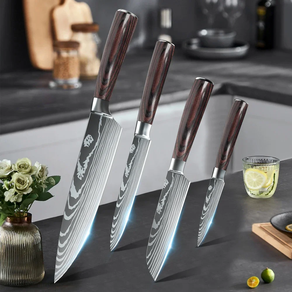 7CR17 Stainless Steel Kitchen Knives Set 1-4pcs Sharp Fruit Slicing Knife Set Professional Japanese Chef Knife Set Kitchen Tool