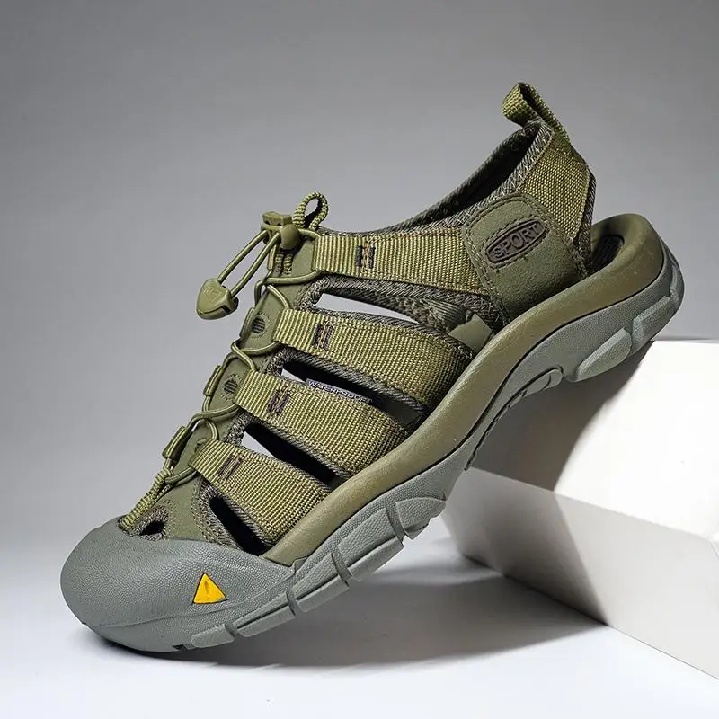 

2025 Summer New Men's Genuine Leather Sandals Outdoor Water Sports Head Cover Beach oes Waterproof Non-Slip Large Size Brea...