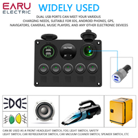 Panel Car 5 Gang Boat Switch Panel Waterproof Car Switch Panel 4.2A Dual USB Port 12V Outlet Digital Voltmeter Blue LED For Auto