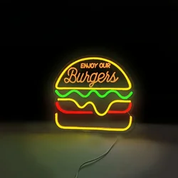Burger Neon Sign, Colorful Shape USB Powered,For Burger Snack Shop Decoration Background Hanging Wall Atmosphere Light
