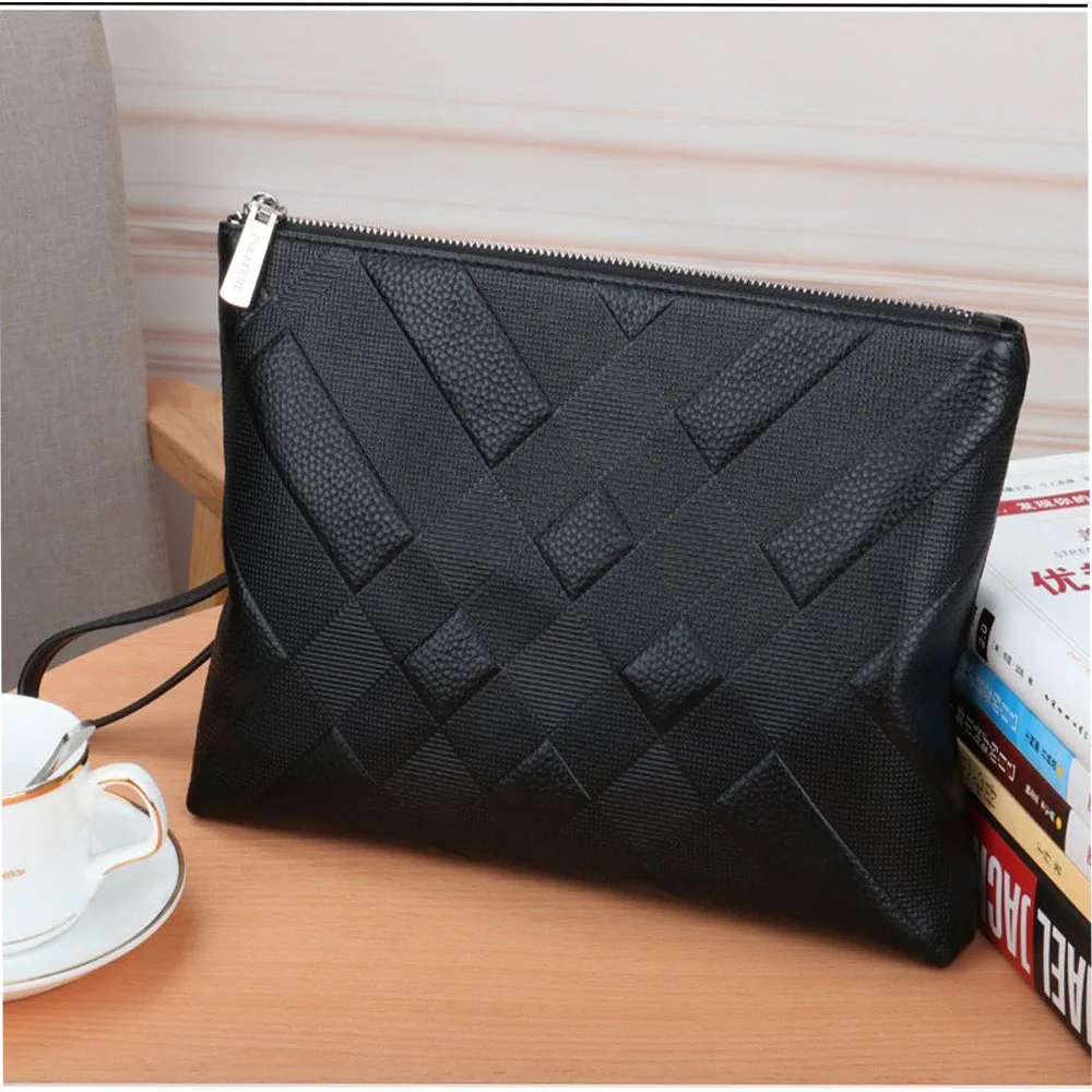 Imagem -05 - New Mens Clutch Bolsa Couro Alta Capacidade Zipper Embossed Hand Bag