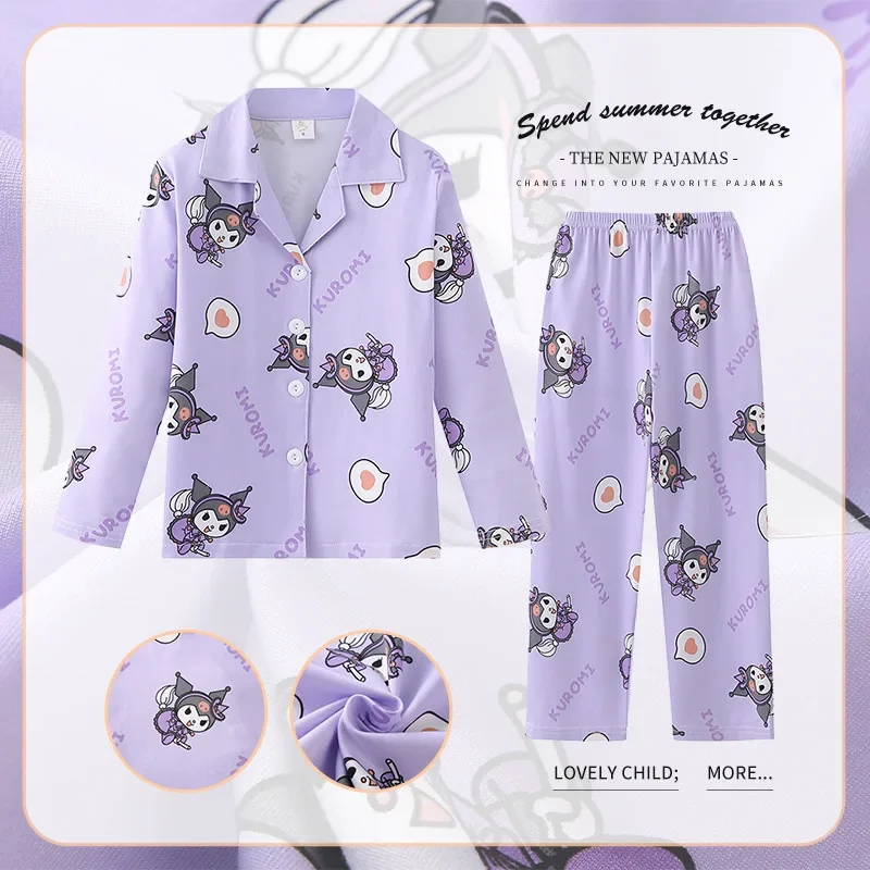 New Kawaii Miniso Autumn Children Pajama Sets Anime Boy Girl Milk Silk Sleepwear Spring Kids Long-sleeved Pants Homewear Clothes