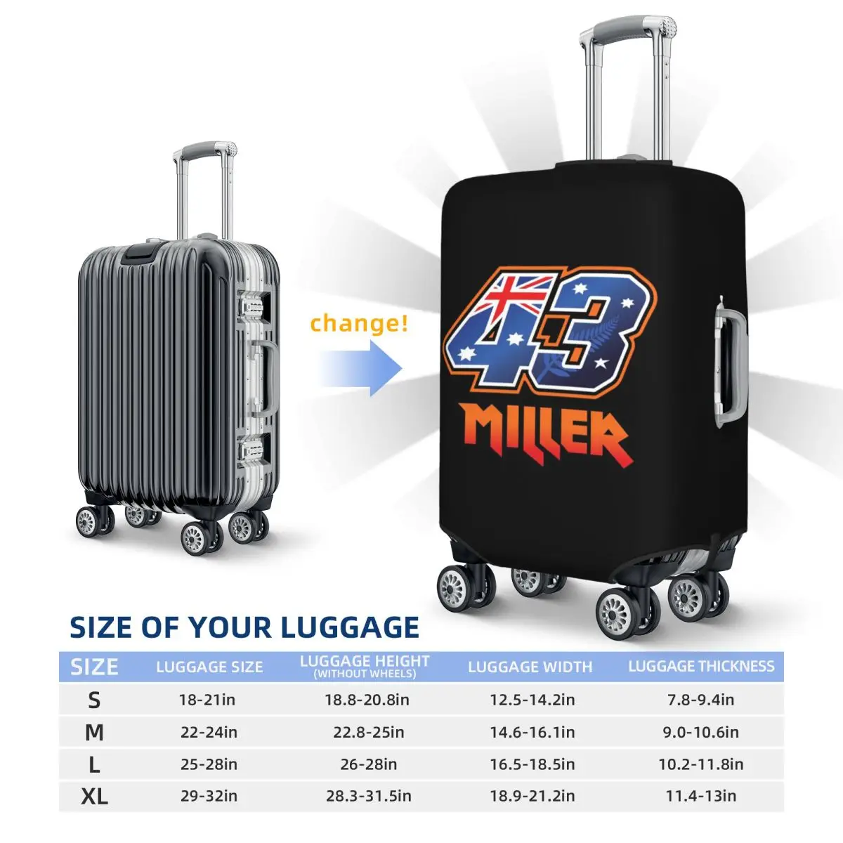 

Защитный чехол для чемодана Jack Miller Number 43, эластичные защитные чехлы для багажа для путешествий на 18-32 дюйма