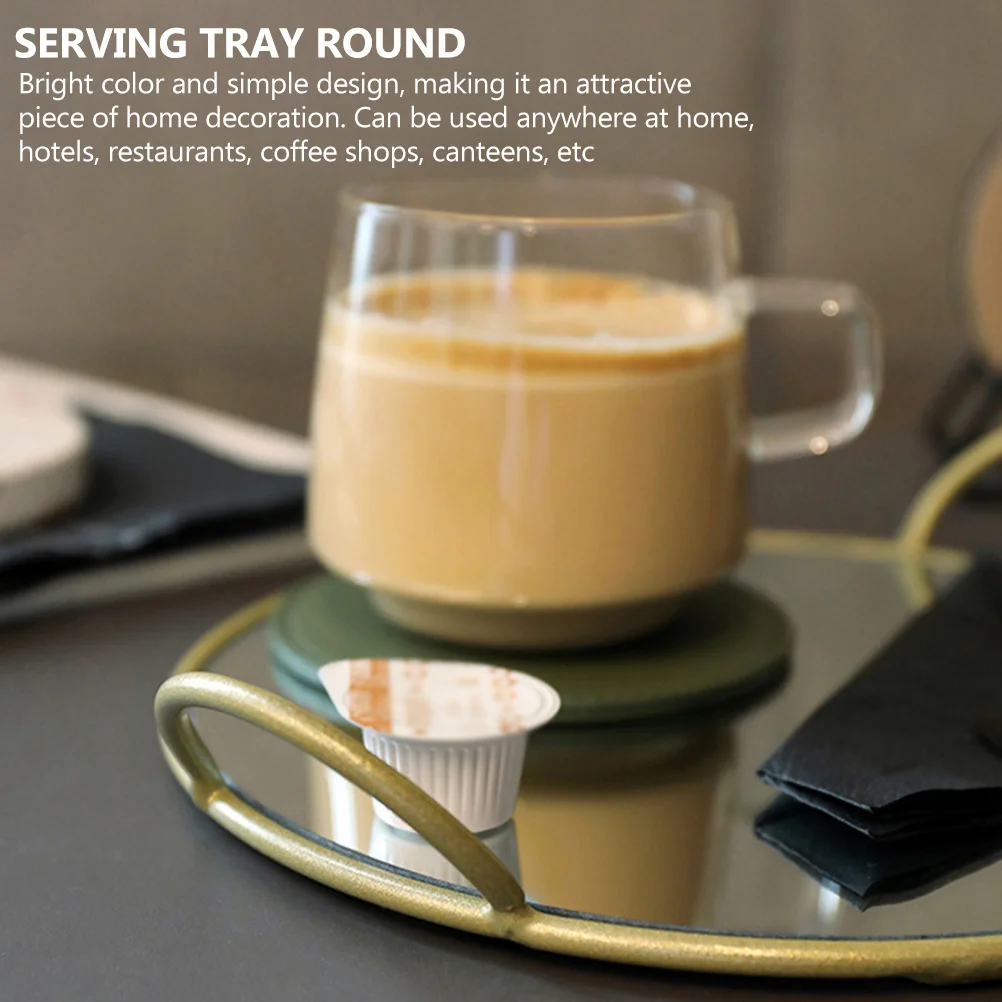 

1Pcs Brass Handle Storage Tray Round Serving Plate Home Tableware Dessert Display Stand Easy to Clean Reusable for Parties