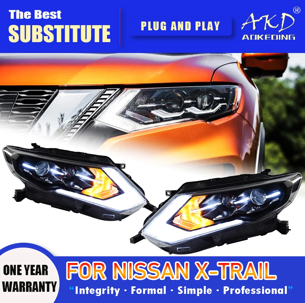 

AKD Head Lamp for Nissan X-Trail LED Headlight 2017-2021 Headlights X-Trail DRL Turn Signal High Beam Angel Eye Projector Lens