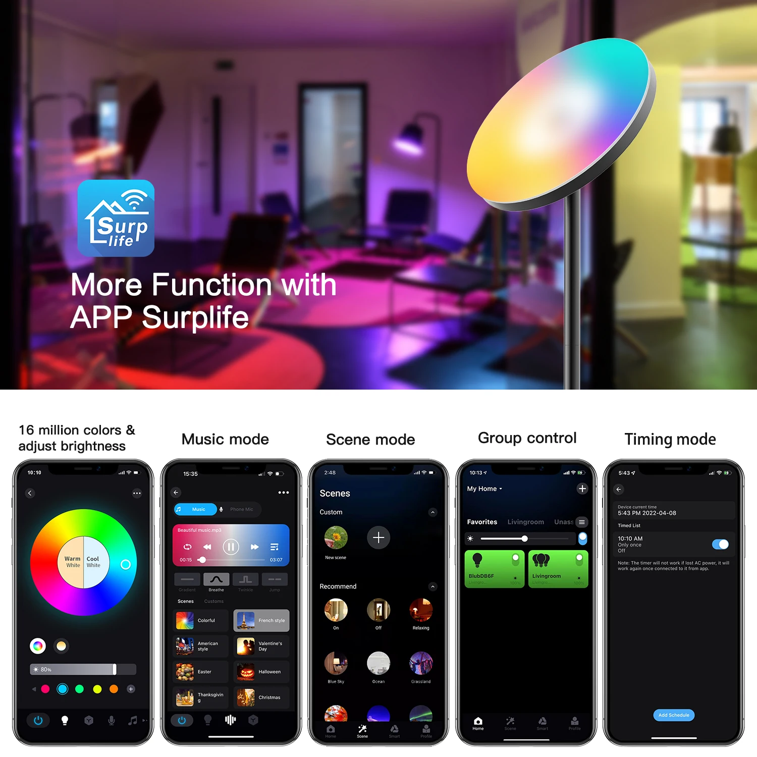 Modern Design RGB Light Emitting Diode Home Decor Floor Light Corner Color Change with App and Remote Control Computer Body