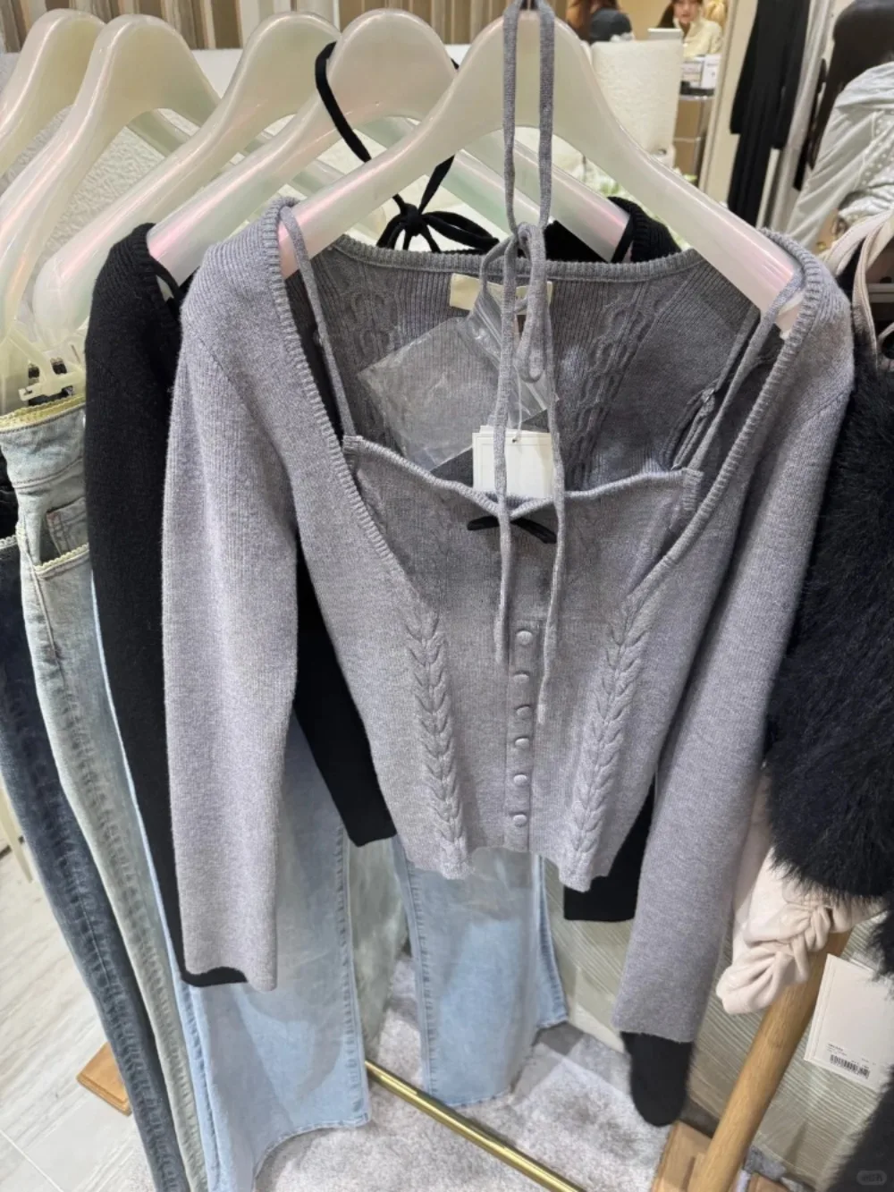 

Новые элегантные тонкие короткие пуловеры, сексуальные полые повседневные комплекты на шнуровке, топы в японском стиле Pure Desire Minority Solid Pull Femme