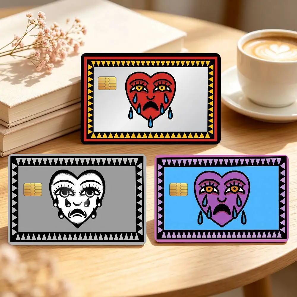 Crying Heart Tattoo Style Credit Card Skin Stickers For Bank Bus Metro Cards Waterproof Anti-Scratch Gift 4PCS