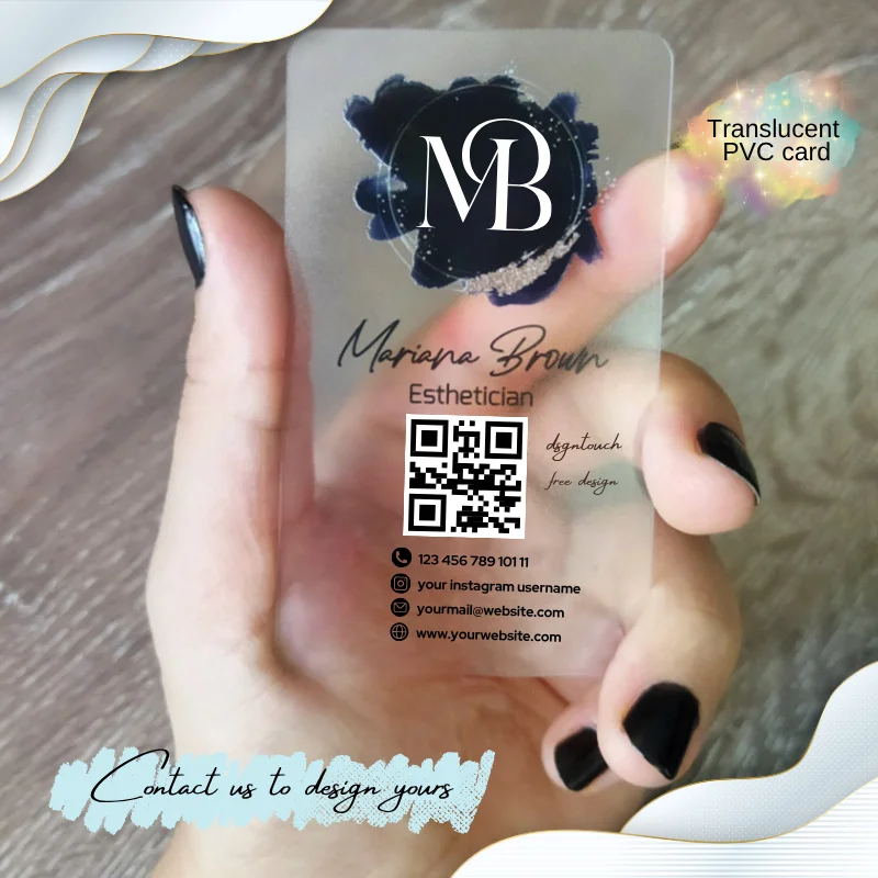 

DsgnTouch ID Transparent Business Card With QR Code Acrylic Frosty Plastic Luxury Waterproof Card Personalized for Salon Spa