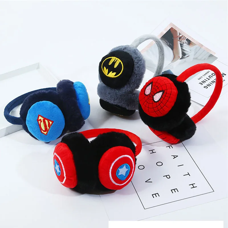 Marvel Avengers Boys Winter Warm Spiderman Anime Peluche Children Earmuffs Thicken Cover Ears Kids Ear Muffs Headband Toy