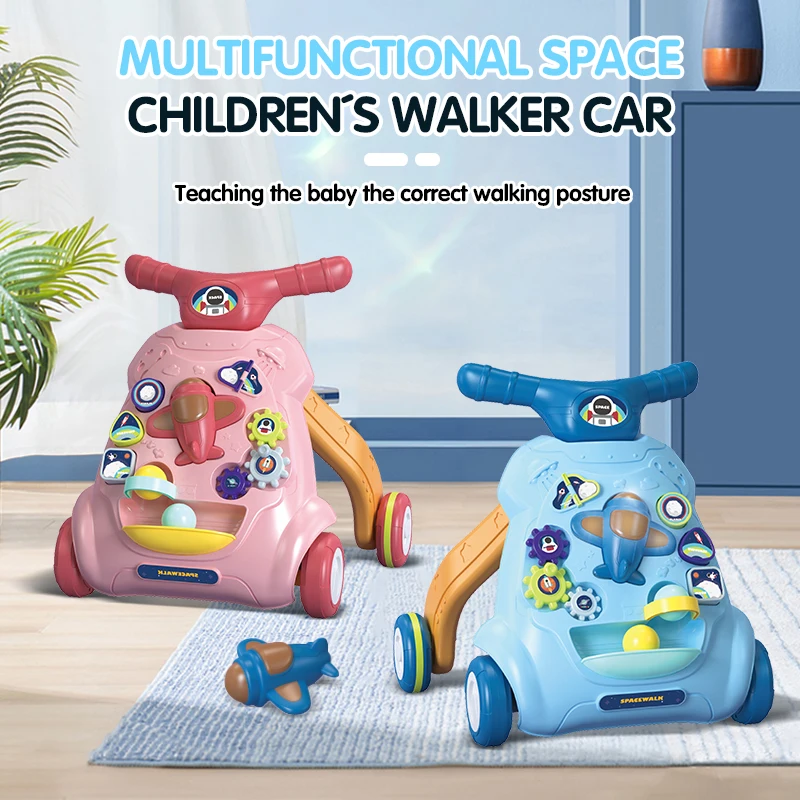 Baby Walker Trolley with Activity Toys and Musical Sounds, Early Educational Learning Pushing Wheel for Infant 0-12 Months