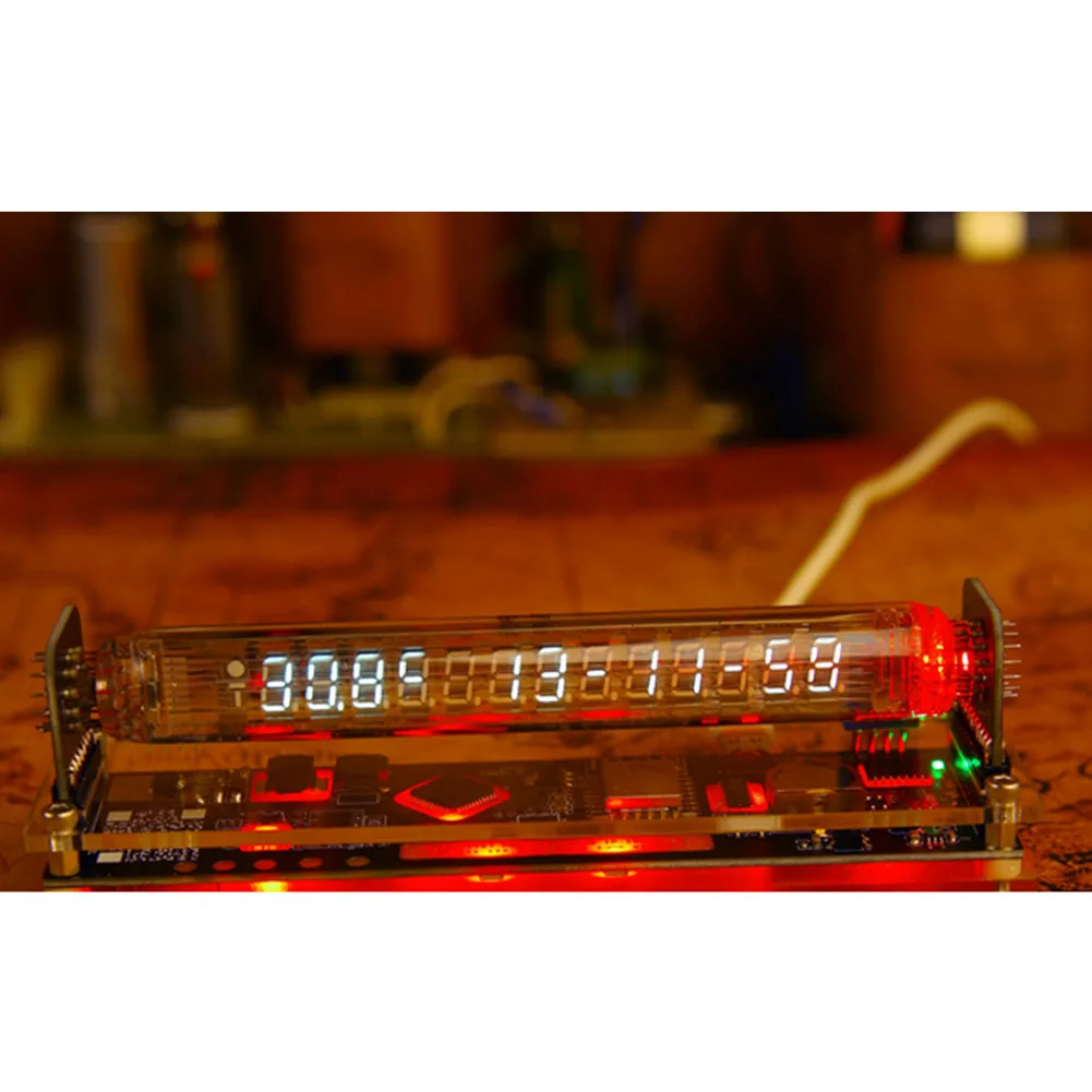 Retro Desk Display IV27 for vfd Clock Date Display Brightness Adjustment Adjustable RGB Colors Remote Control Settings