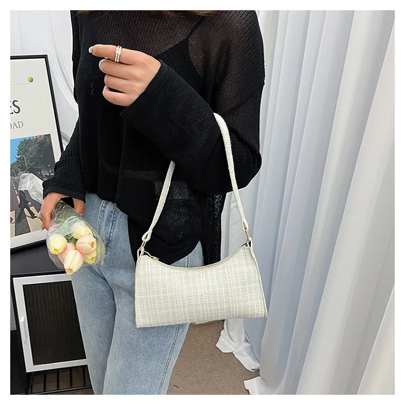 Damen-Unterarmtasche mit minimalistischem Gittermuster, modische High-End-Design-Umhängetasche, lässige, vielseitige Geldbörse für den Pendelverkehr – Detail 21