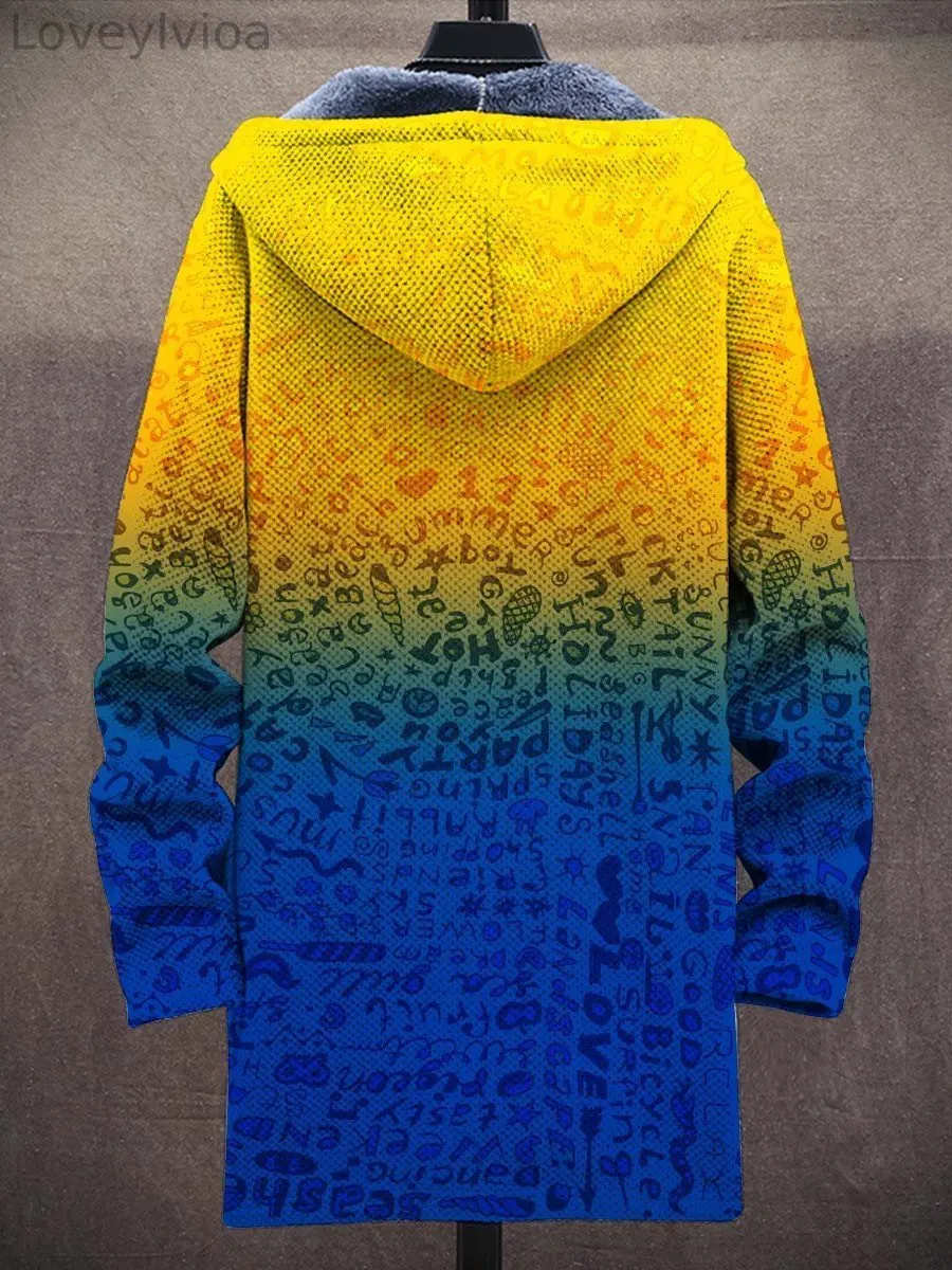 Unisex Art Gradient Plush Long-Sleeved Hoodie Fleece Lined Zipper Cardigan Thick Sweater Coat