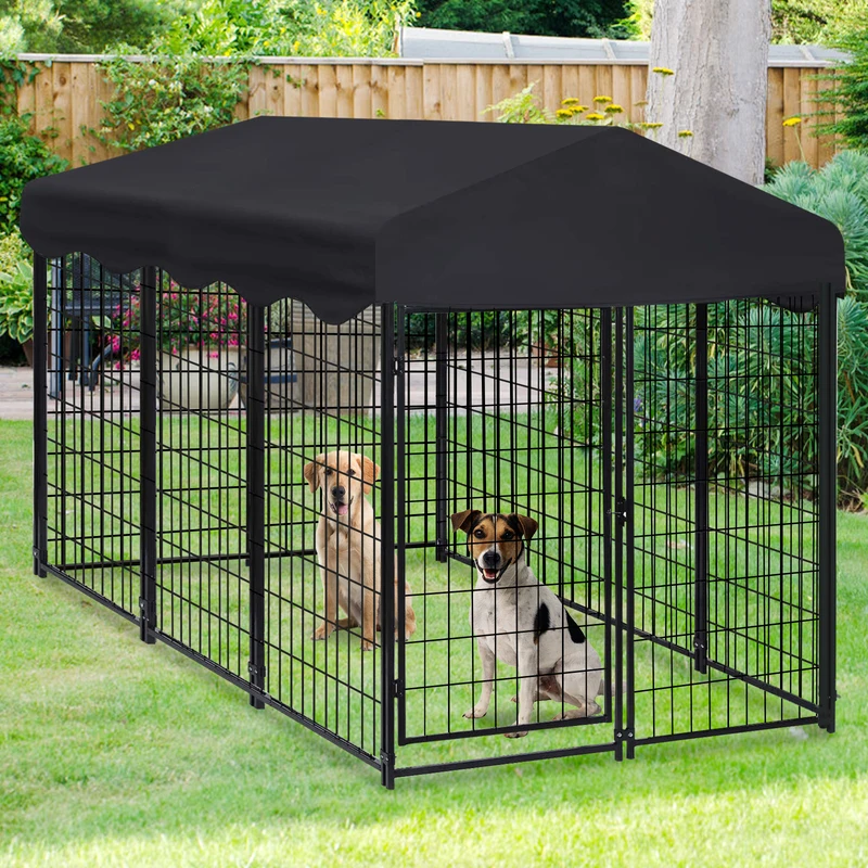 Outdoor Dog Kennel Heavy Duty Dog Kennel Dog Crate Cage with Waterproof Cover Pet Playpen Dogs Run Enclosure Metal Dogs Kennel