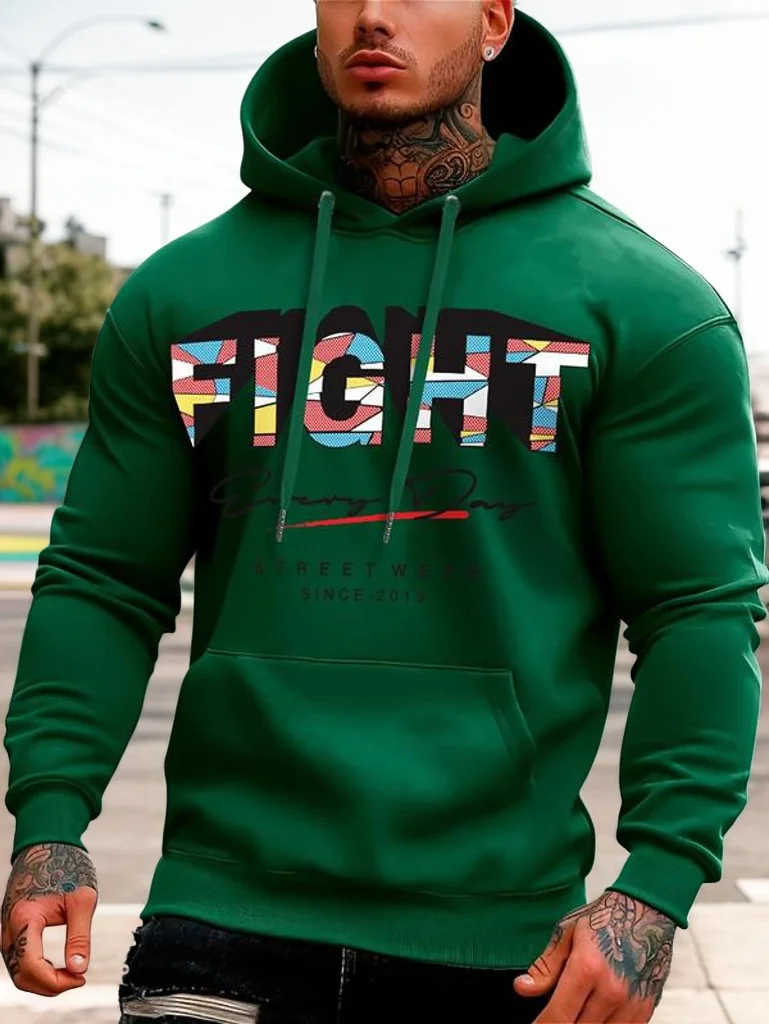 2024 Autumn and Winter New Print American Fashion Men's Sweatshirt High Street Hip Hop Street Set Hoodies