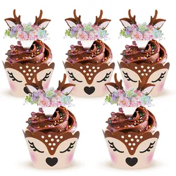 12/24pcs 만화 Sika 사슴 먹고 래퍼 뿔 종이 케이크 Toppers 메리 크리스마스 크리스마스 신년 생일 파티 장식