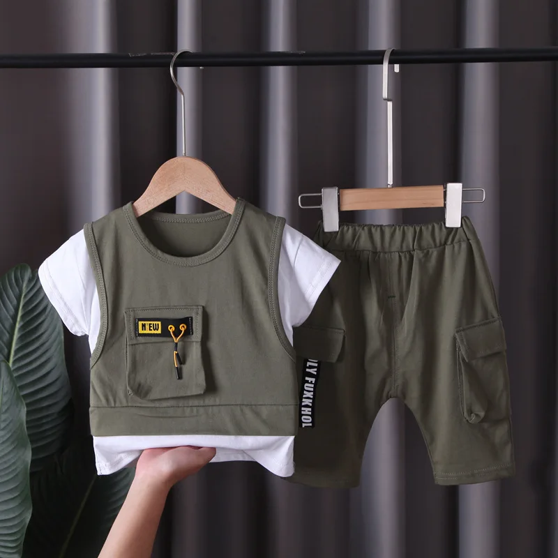 New Toddler Summer Baby Boys/Girls Clothes Children Pulling Rope Pocket T-Shirt Shorts 2Pcs/Set Infant Kids Fashion Tracksuits