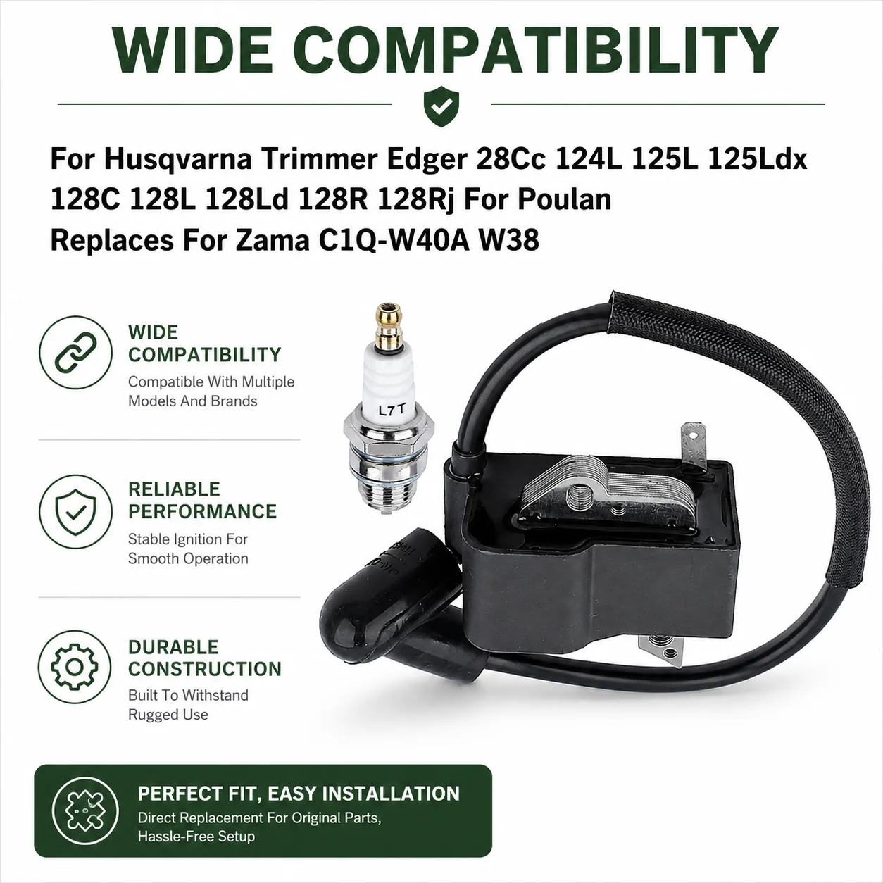Катушка зажигания и свеча зажигания для триммера Husqvarna Edger 28cc 124L 125L 125Ldx 128C OEM 545 04 67-01 Замена Zama C1Q-W40A W38