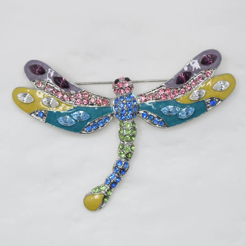 

12pcs/lot Wholesale Enamel Marquise Rhinestone Dragonfly Pin brooches jeselry gift Accessories C101983