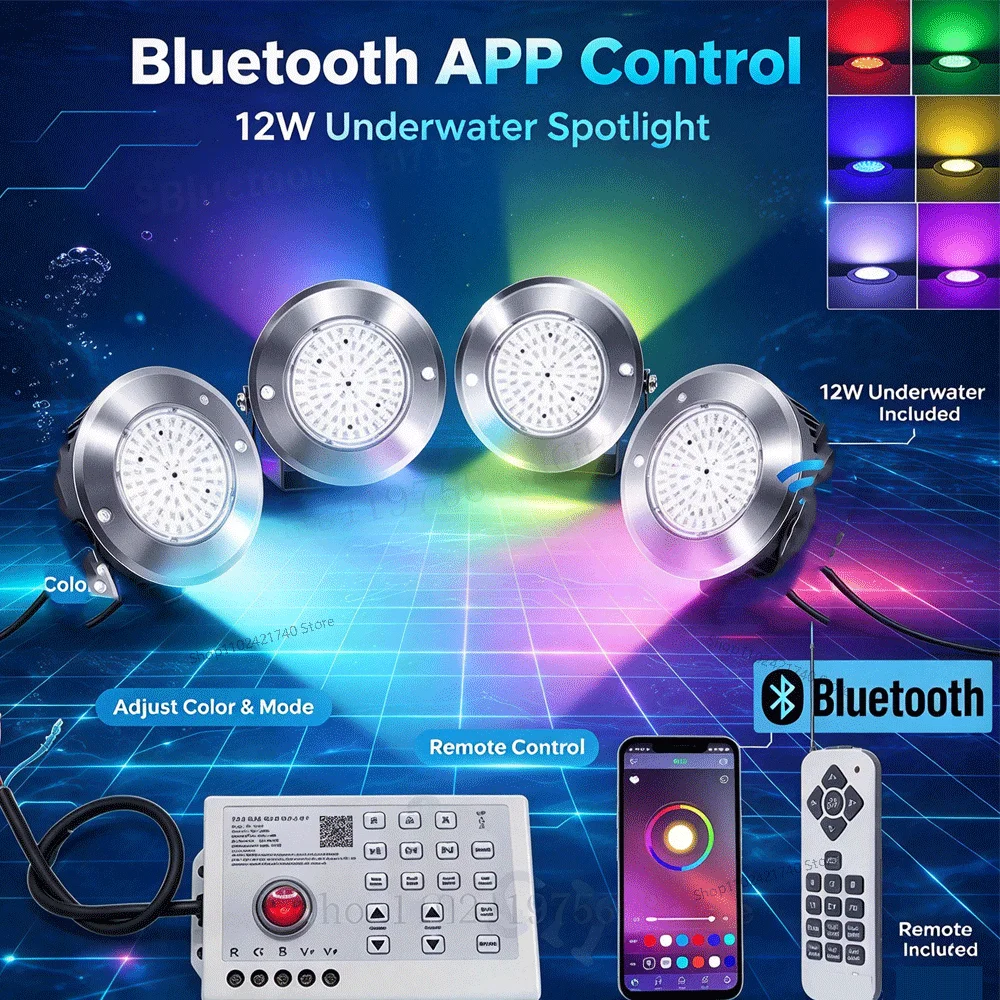12W AC85-265V RGB LED Pool Light Bluetooth APP Control Outdoor Underwater lighting Fountain Landscape Lamp Piscina Luz Spotlight