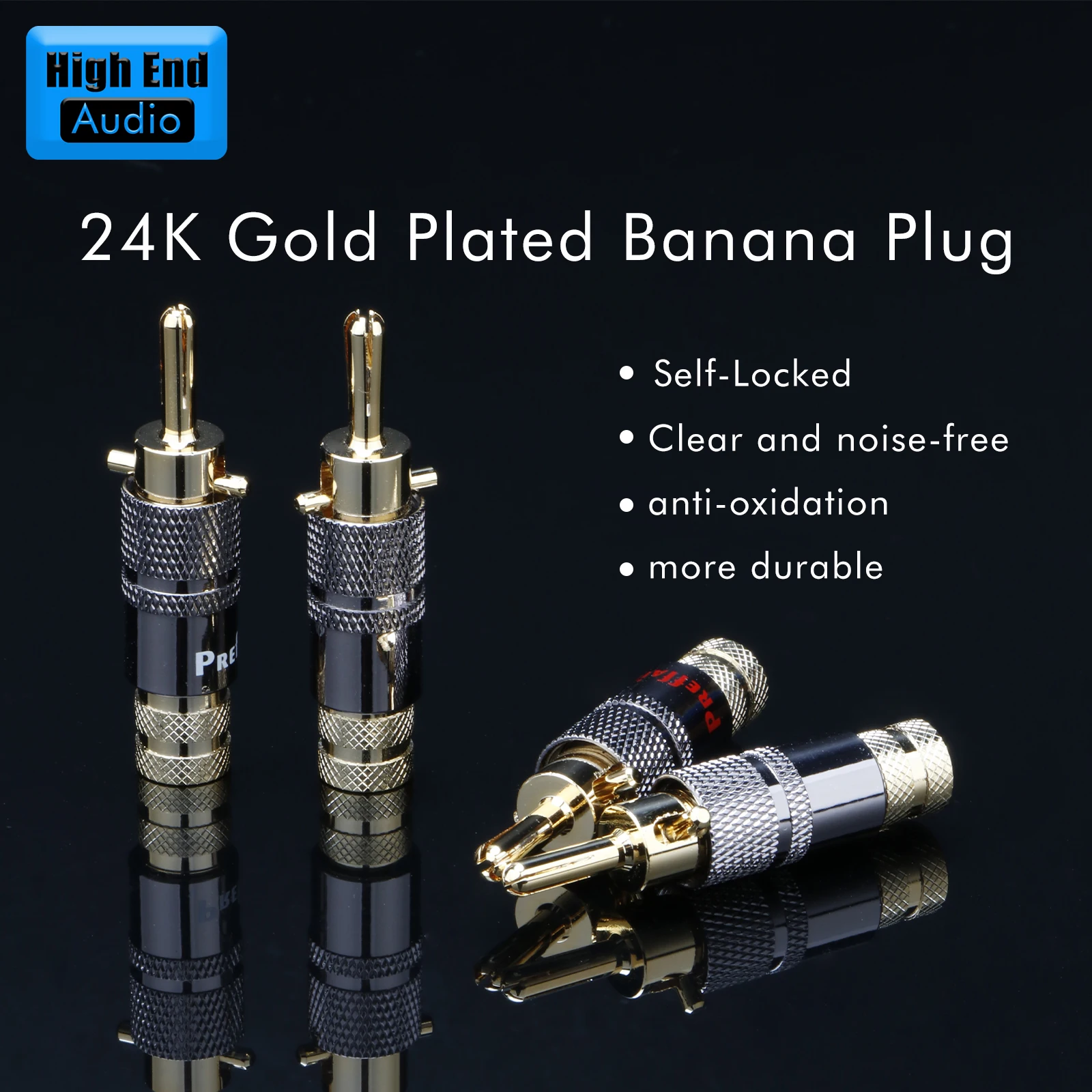 Preffair 8Pcs 24k Gold Plated Screw-Locking Banana Plug Hi-End Performance Speakers Amplifier 8MM Connector Plug