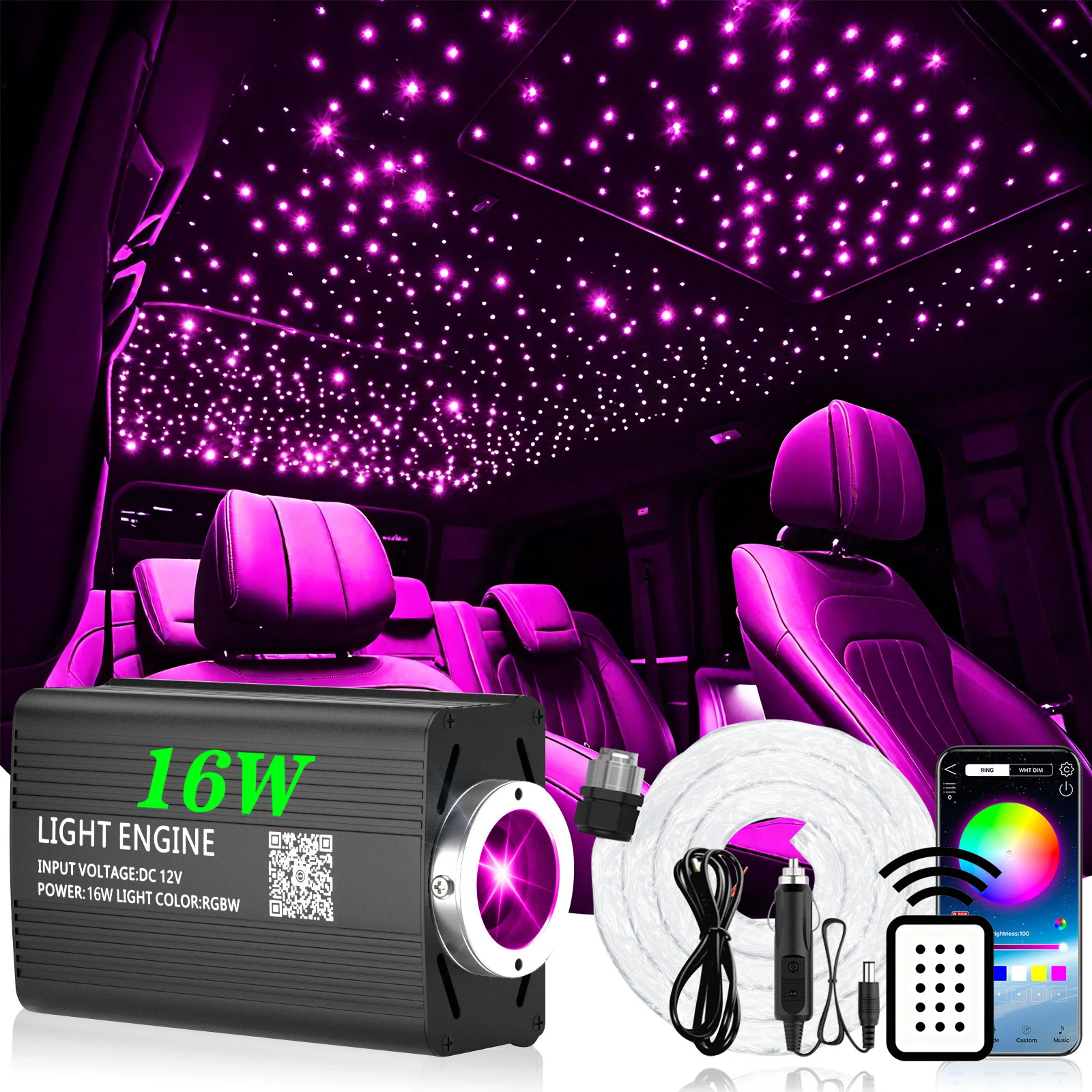 16W/32W Starlight Headliner Kit for Car, 200-1000pcs Fiber Optic Lights, APP&Remote Control, RGBW Car Lights for Ceiling, Home image 2