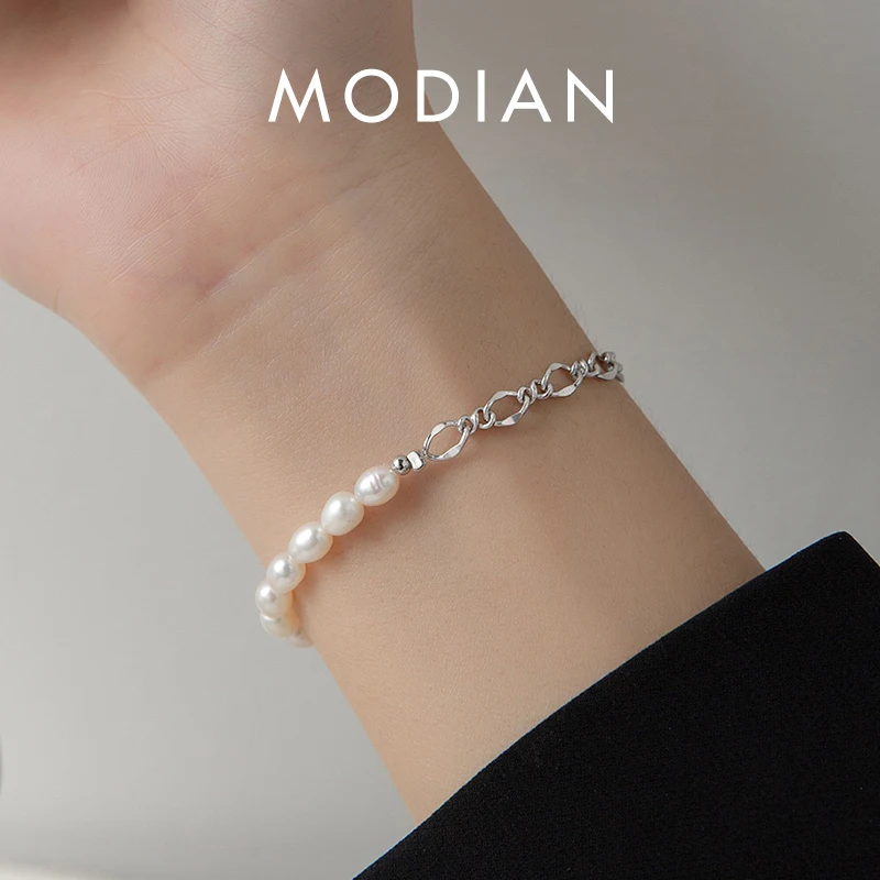 Modian 925 Sterling Silver Baroque Pearl Fashion Bracelet Chain Link For Women Irregular Design Fine Female Jewelry Gifts