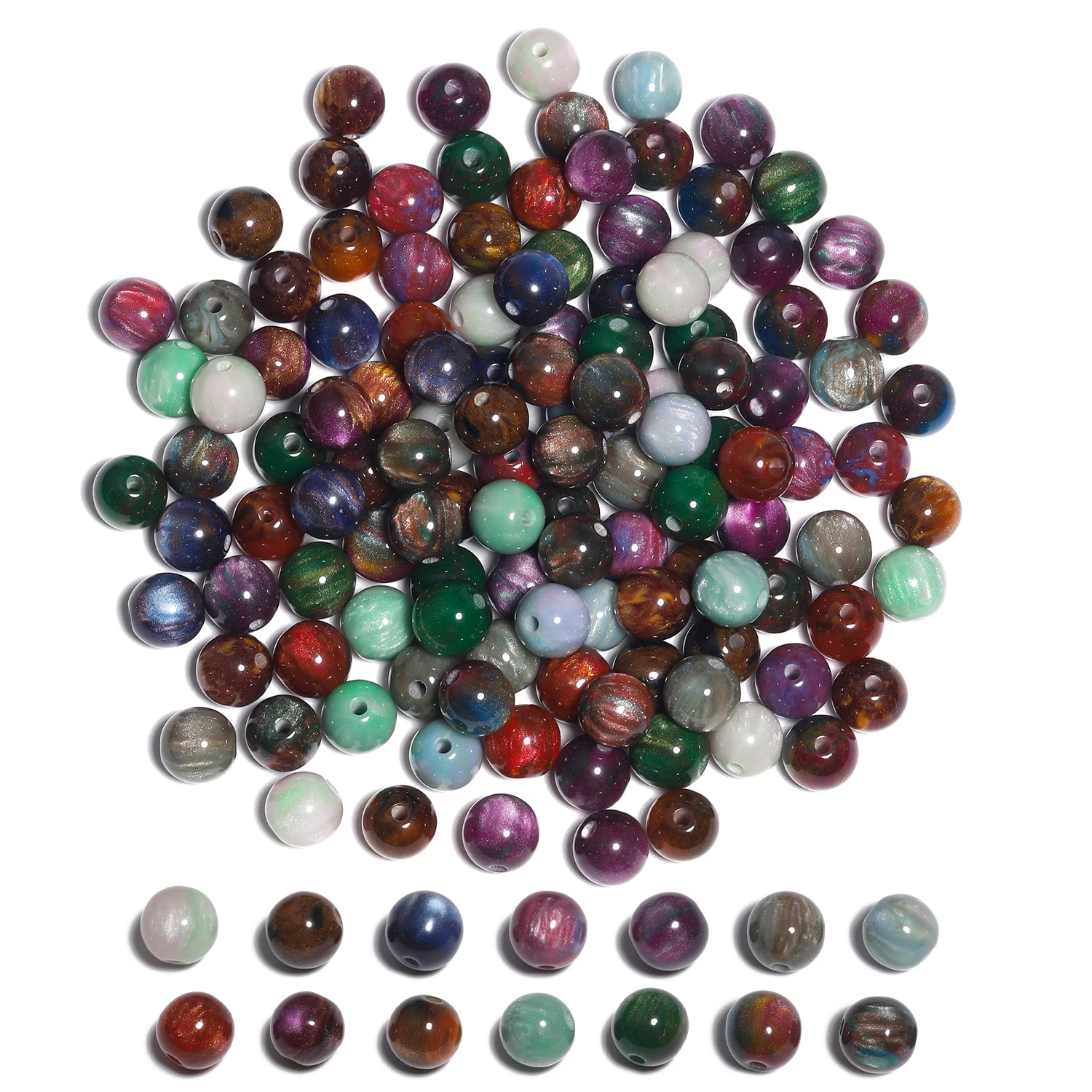 10Pcs 8mm Glitter Colorful Resin Beads Round Charms Acrylic Beads for Jewelry Making Handmade DIY Bracelet Necklace Accessories