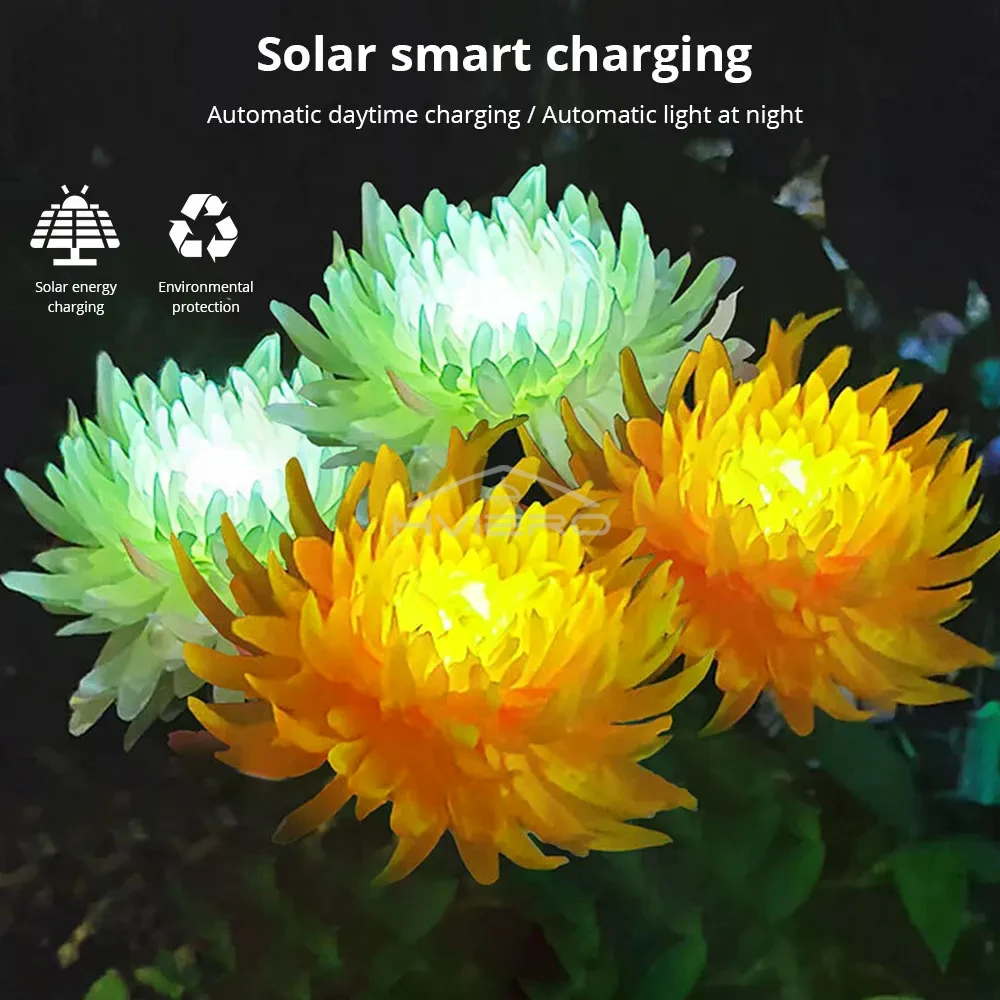 Solar Chrysanthemum Led Artificial Simulation Flowe Garden Lamp Outdoor Home Lawn Villa Courtyard Yellow Decor Light Waterproof