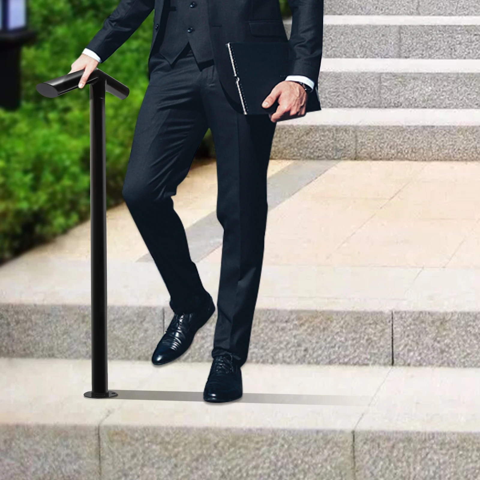 درابزين الخطوة السوداء، درابزين حديدي للدرج من خطوة واحدة، سلالم ذات قدرة تحمل 220 رطل، درابزين أنيق للخطوات #5